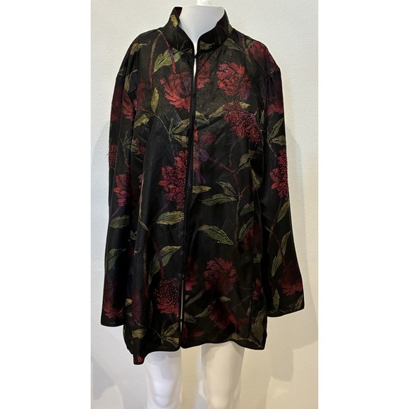 Chico's Jackets & Blazers - Chico's 100% Silk Asian Inspired‎ Beaded Floral Jacket Womens XL Black Career